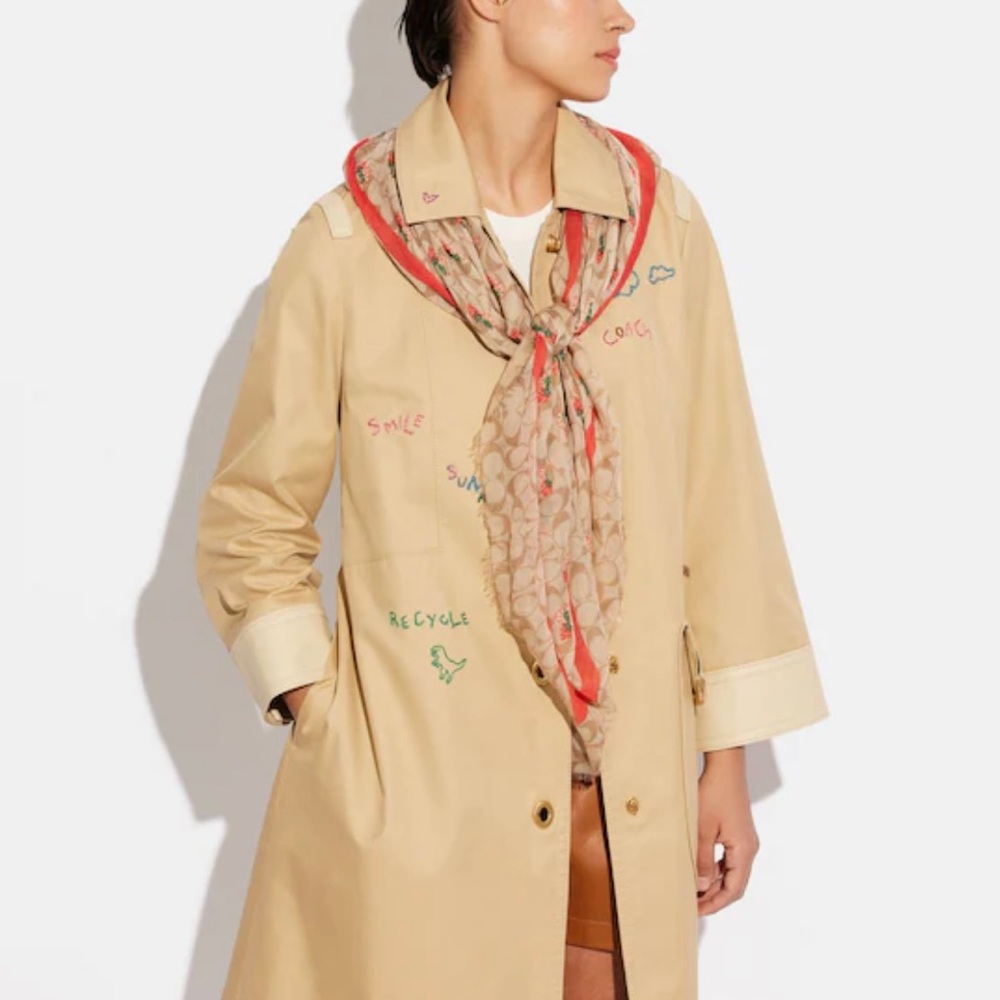 Coach Horse and Carriage Strawberry Print Oversized Scarf